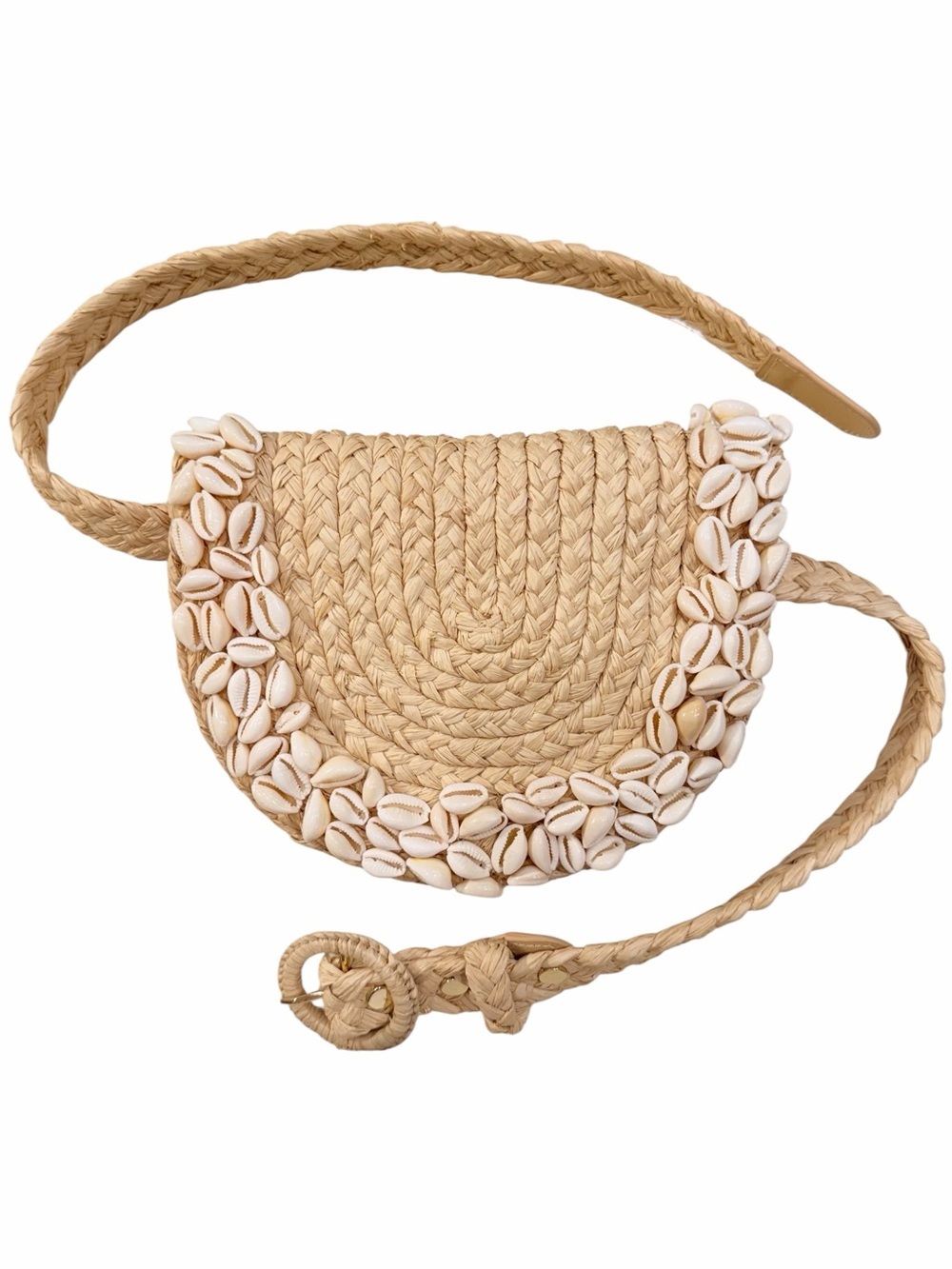 Zimmerman Rafia Straw Belt Bag with Shell embellishments and Leather Trim NWOT